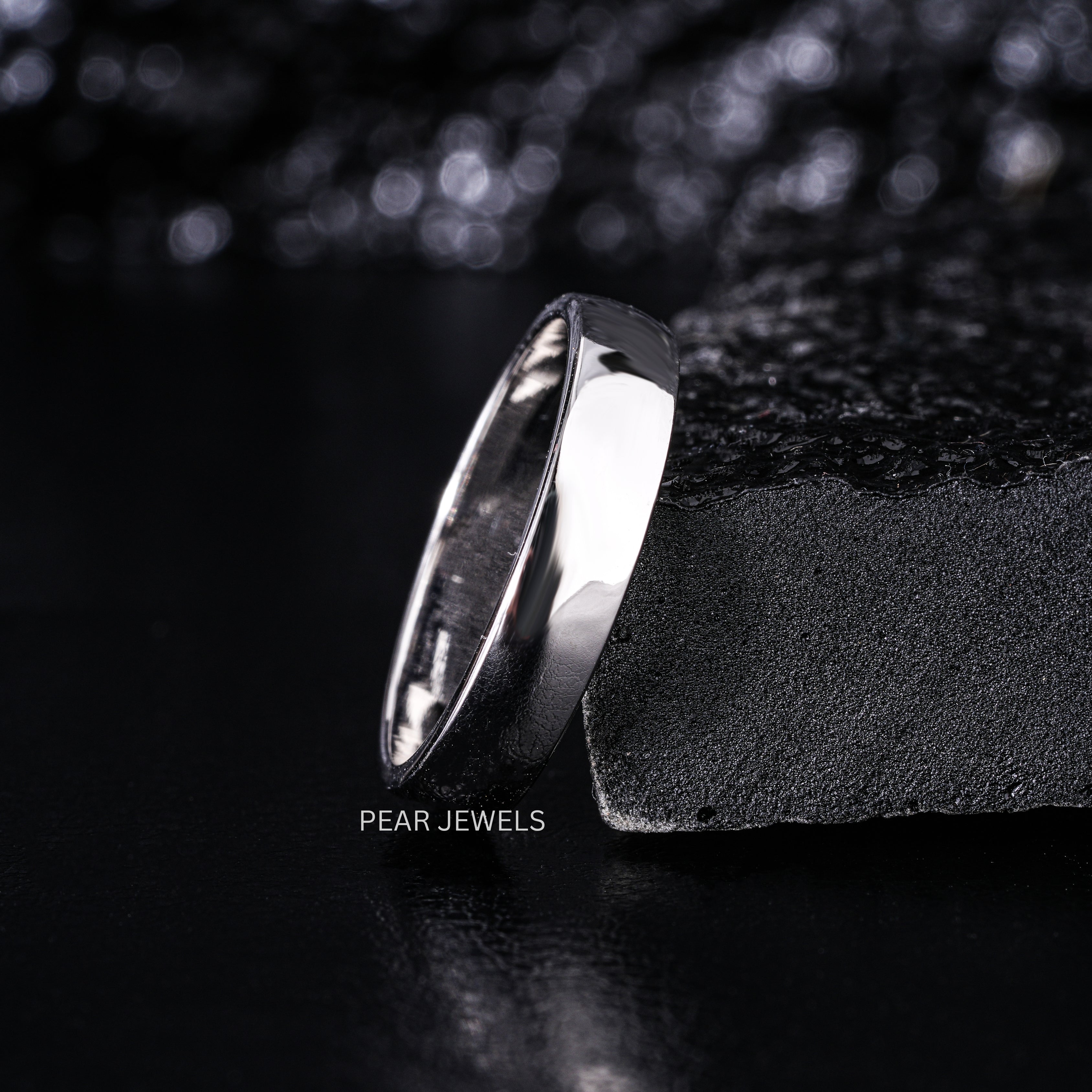 4mm White Gold Wedding Mens Band - Pear Jewels